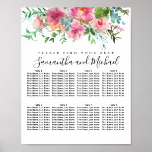 Pink Peony Floral 8-Table Wedding Seating Chart