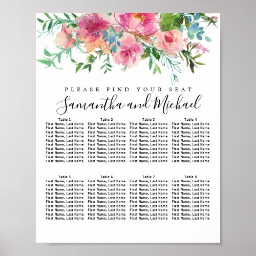 Pink Peony Floral 8_Table Wedding Seating Chart