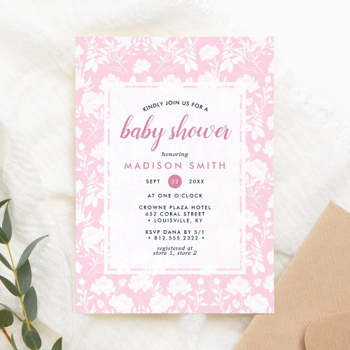 Pink Peony Floral Baby Shower Invitation