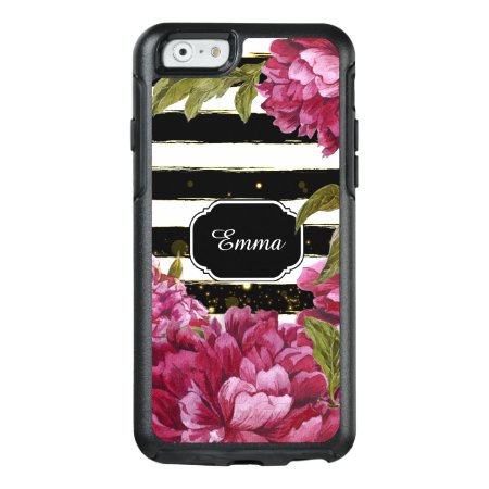 Pink Peony Floral Black White Stripe Otterbox Iphone 6/6s Case