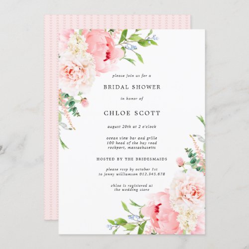 Pink Peony Floral Botanical Bridal Shower Invitati Invitation