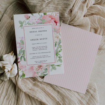 Pink Peony Floral Botanical Bridal Shower Invitation by Celebrais at Zazzle