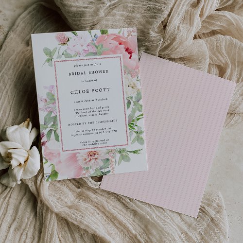 Pink Peony Floral Botanical Bridal Shower Invitation