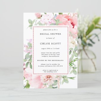 Pink Peony Floral Botanical Bridal Shower Invitation | Zazzle