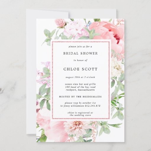 Pink Peony Floral Botanical Bridal Shower Invitation | Zazzle