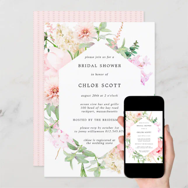 Pink Peony Floral Botanical Bridal Shower Invitation | Zazzle