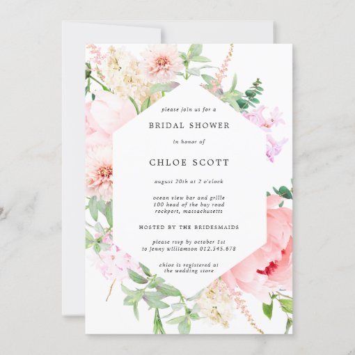 Pink Peony Floral Botanical Bridal Shower Invitation | Zazzle