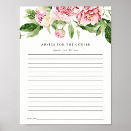 Pink Peony Floral Bridal Shower Advice for Couple Poster