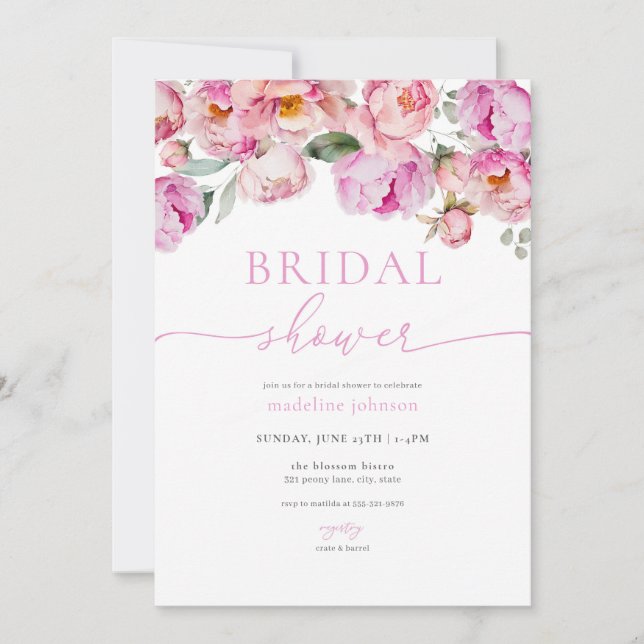 Pink Peony Floral Bridal Shower Invitation (Front)