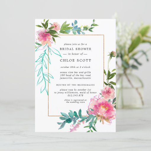 Pink Peony Floral Bridal Shower Invitation | Zazzle