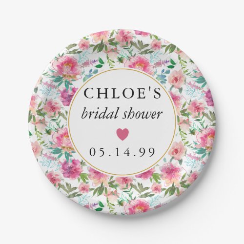 Pink Peony Floral Bridal Shower Paper Plates