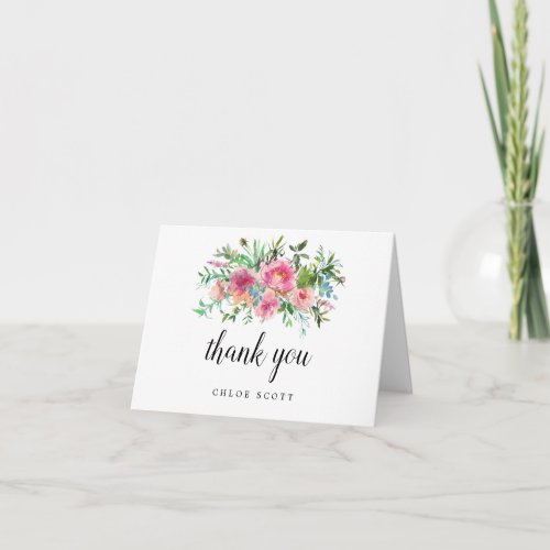 Pink Peony Floral Bridal Shower Photo Thank You Card