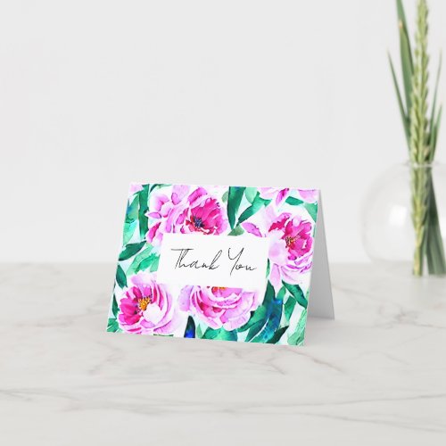 Pink Peony Floral Bridal Shower Thank You Card