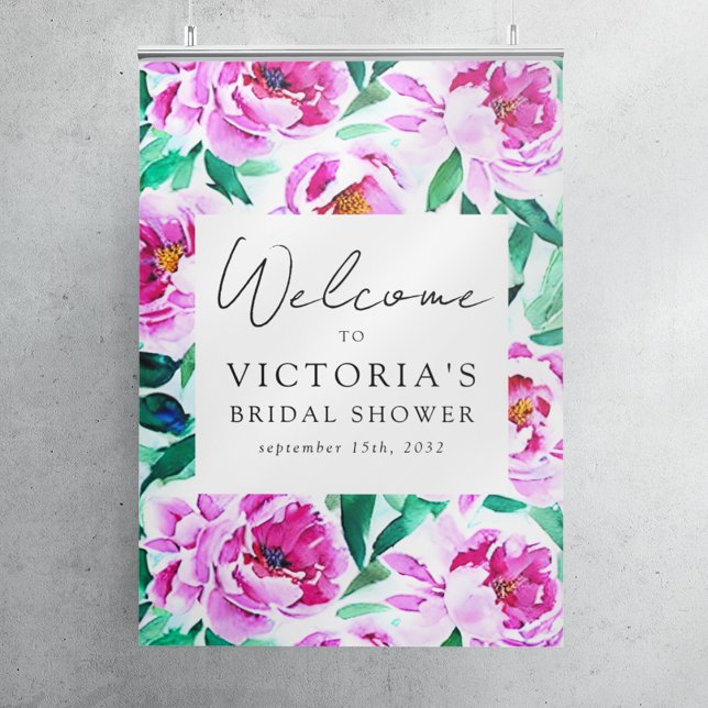 Pink Peony Floral Bridal Shower Welcome Sign (Creator Uploaded)