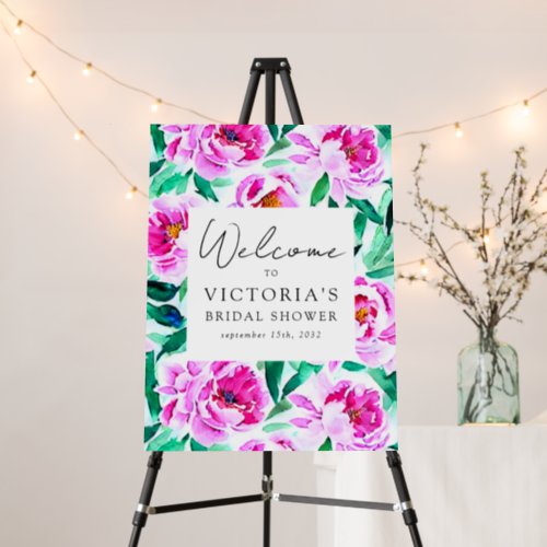 Pink Peony Floral Bridal Shower Welcome Sign