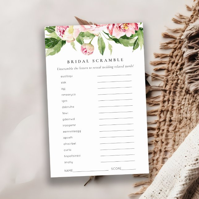 Pink Peony Floral Bridal Shower Word Scramble Game (Creator Uploaded)