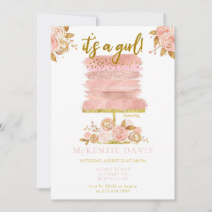 Pink Peony Floral Cake Girl Baby Shower Invitation