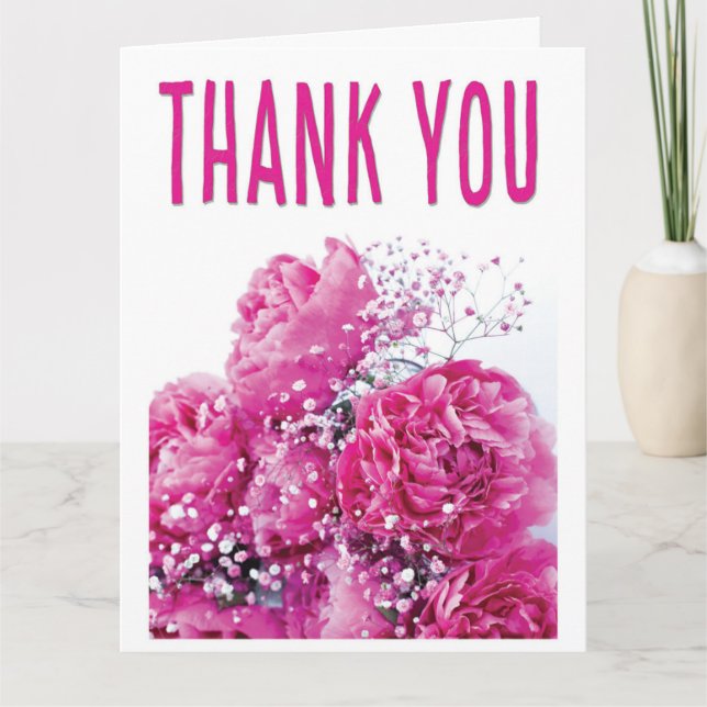 Pink peony floral custom Folded Thank You Card (Front)
