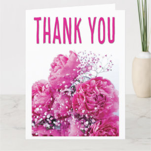 Pink peony floral custom Folded Thank You Card