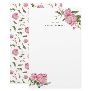Pink Peony Floral Custom Stationery