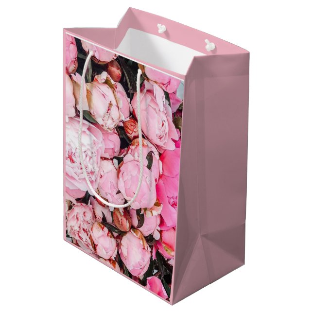 Pink Peony Floral Design Medium Gift Bag (Back Angled)