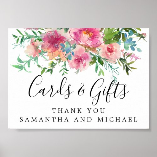 Pink Peony Floral DIY Wedding Cards and Gifts Sign