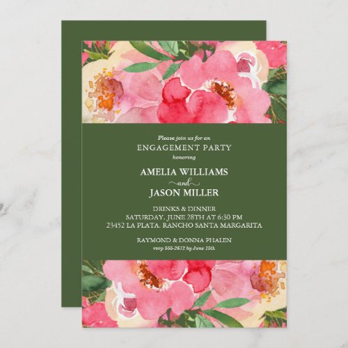 Pink Peony Floral Engagement Party Invitation