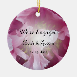 Pink Peony Floral Engagement Photo Ceramic Ornament