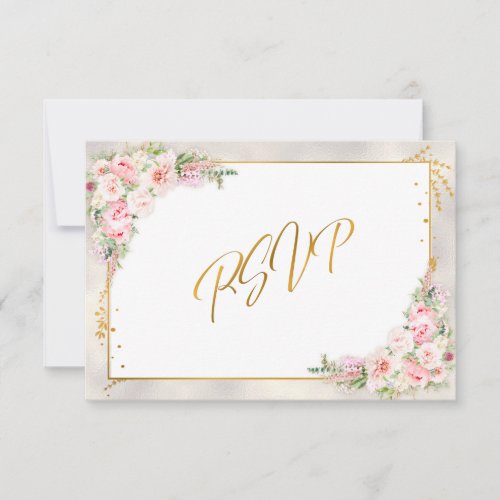 Pink Peony Floral Gold Script  Frame RSVP