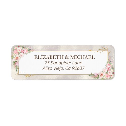 Pink Peony Floral Gold Script Return Address Label