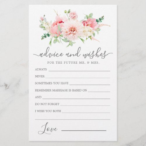 Pink Peony Floral Greenery Advice and Wishes Card