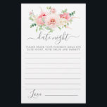 Pink Peony Floral Greenery Date Night Card<br><div class="desc">A beautiful pink peony floral border tops this Date Night card. Coordinates with the Pink Rose Botanical Bridal Shower Collection.</div>