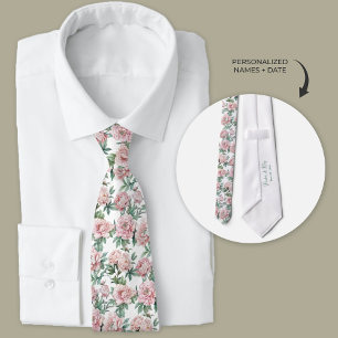 Pink Peony Floral Groomsmen Neck Tie