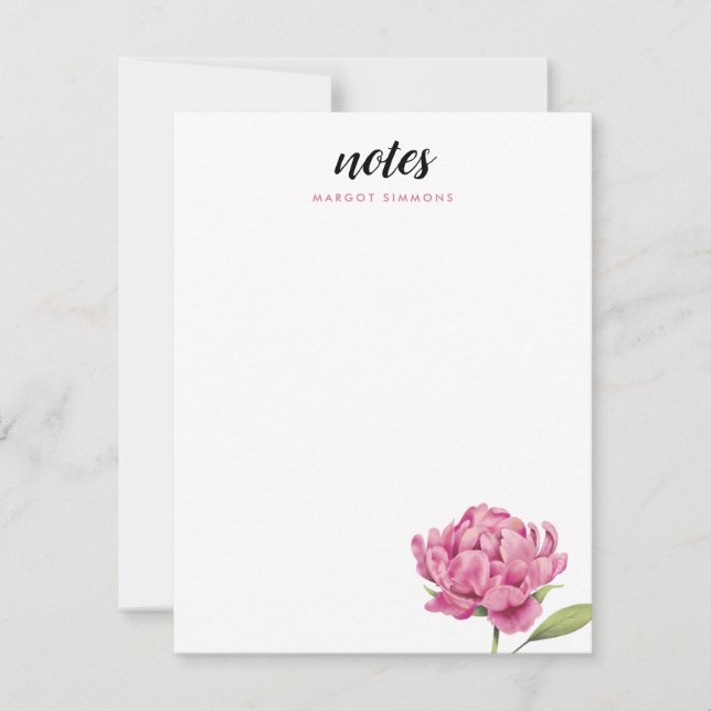 Pink Peony Floral Modern Note Card (Front)