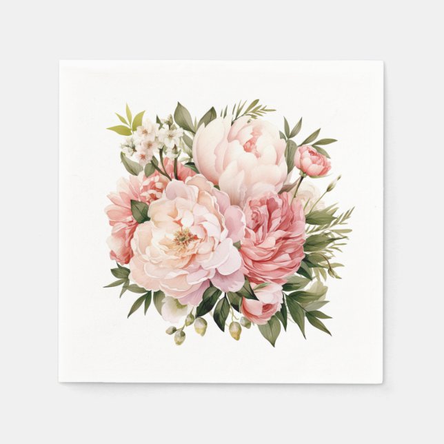 Pink Peony Floral Napkins (Front)