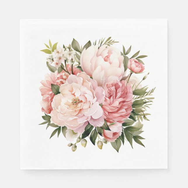 Pink Peony Floral Napkins (Front)