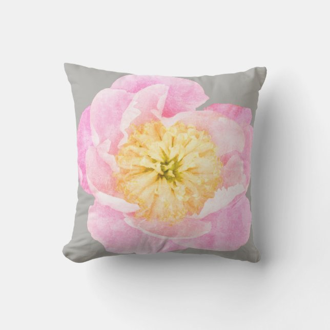 Pink Peony Floral Outdoor Pillow (Front)