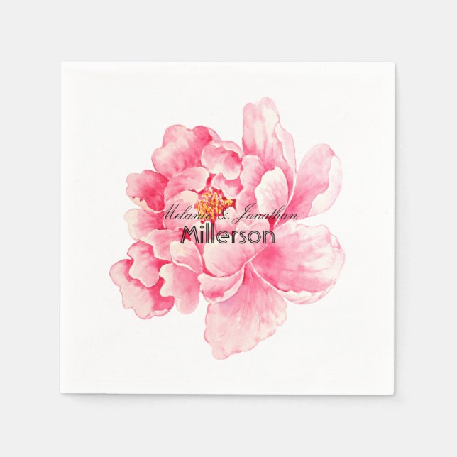 Pink Peony Floral Paper Napkins (Front)