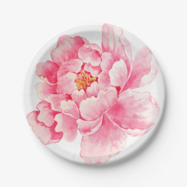 Pink Peony Floral Paper Plates (Front)