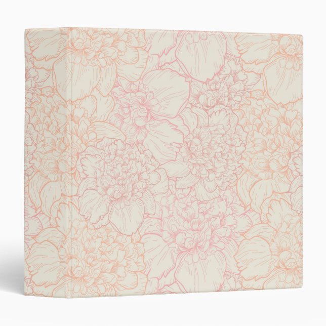 Pink Peony Floral Pattern 3 Ring Binder (Front/Spine)