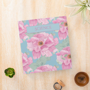 Pink Peony Floral Pattern 3 Ring Binder