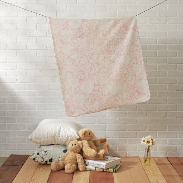 Pink Peony Floral Pattern Baby Blanket (In Situ)