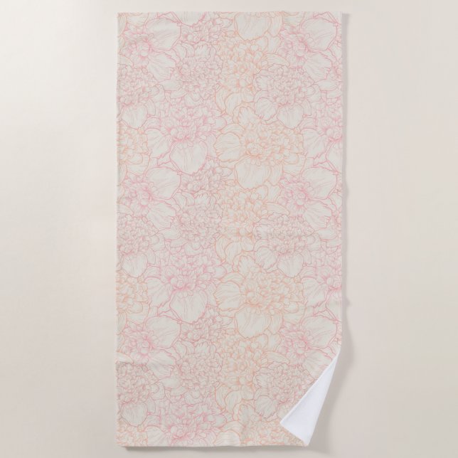 Pink Peony Floral Pattern Beach Towel (Front)