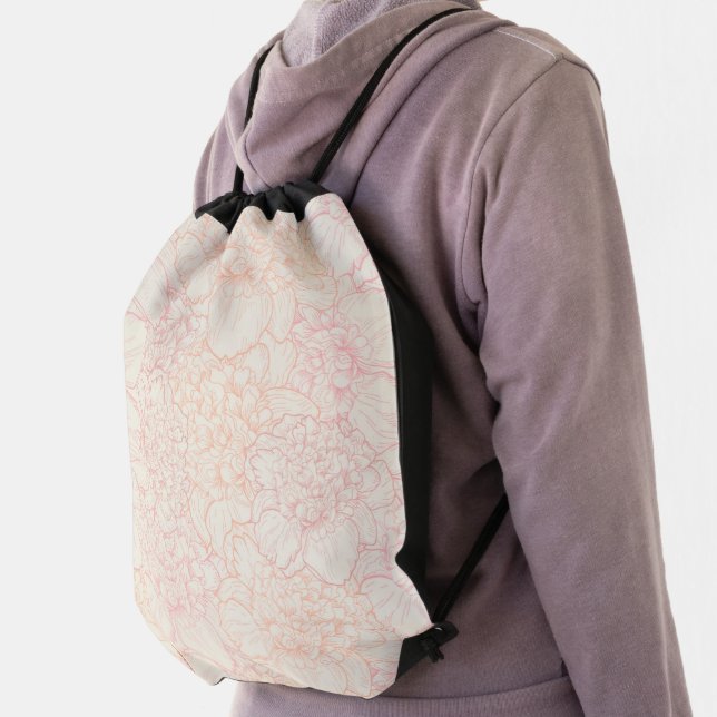 Pink Peony Floral Pattern Drawstring Bag (Insitu)