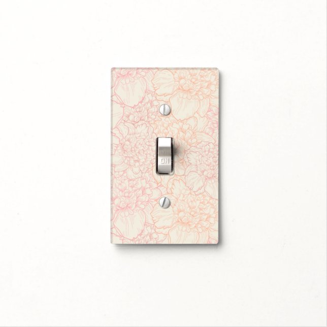 Pink Peony Floral Pattern Light Switch Cover (In Situ)