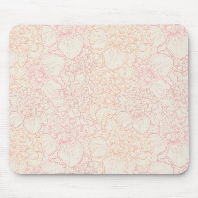 Pink Peony Floral Pattern Mouse Pad (Front)