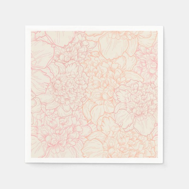 Pink Peony Floral Pattern Napkins (Front)