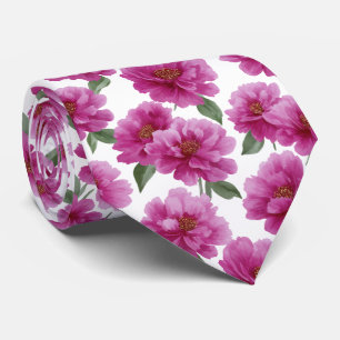 Pink Peony Floral Pattern Neck Tie