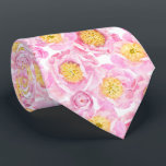 Pink Peony Floral Pattern Neck Tie<br><div class="desc">Perfect choice for weddings and spring time this necktie features pink peonies on a white background. Wear as a classic neck tie for men or as a belt for women. Designed by world renowned artist ©Tim Coffey.</div>