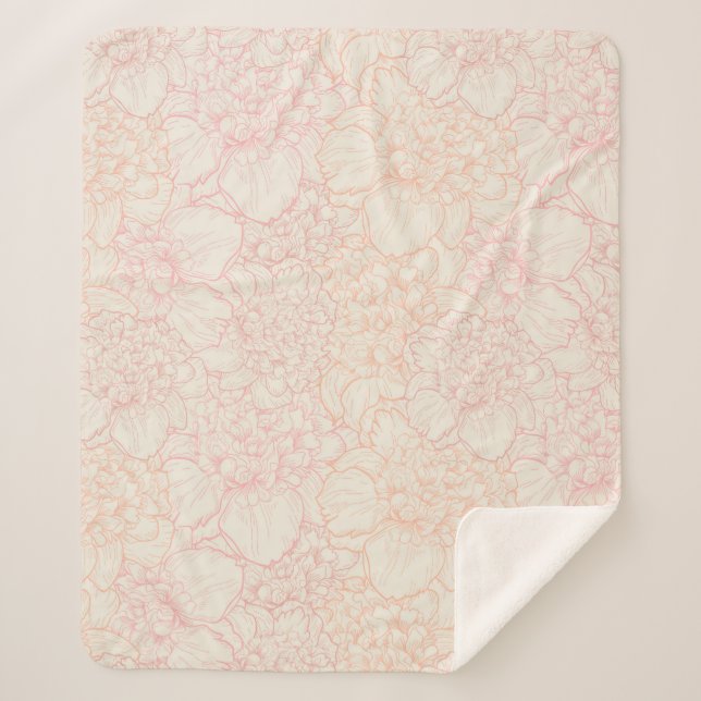 Pink Peony Floral Pattern Sherpa Blanket (Front)
